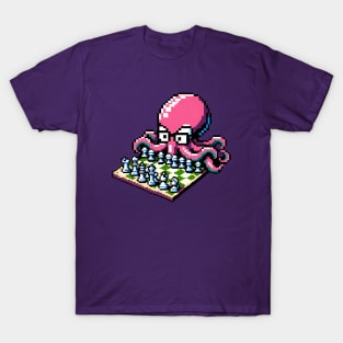 Pixel Chess Octopus: Retro 8-Bit Board Game Art T-Shirt